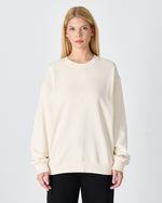Unisex Ekru Nakışlı Bisiklet Yaka Organik Pamuk Oversize Sweatshirt