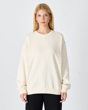 Unisex Ekru Nakışlı Bisiklet Yaka Organik Pamuk Oversize Sweatshirt