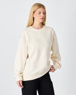 Unisex Ekru Nakışlı Bisiklet Yaka Organik Pamuk Oversize Sweatshirt