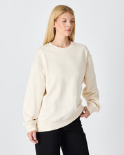 Unisex Ekru Nakışlı Bisiklet Yaka Organik Pamuk Oversize Sweatshirt