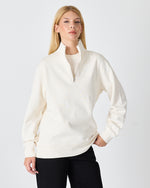 Unisex Ekru Nakışlı Organik Pamuk Yarım Fermuarlı Standart Kalıp Sweatshirt