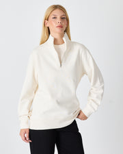 Unisex Ekru Nakışlı Organik Pamuk Yarım Fermuarlı Standart Kalıp Sweatshirt