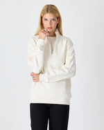 Unisex Ekru Nakışlı Organik Pamuk Yarım Fermuarlı Standart Kalıp Sweatshirt