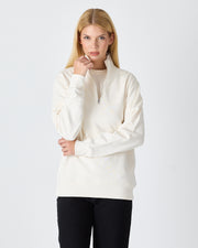 Unisex Ekru Nakışlı Organik Pamuk Yarım Fermuarlı Standart Kalıp Sweatshirt