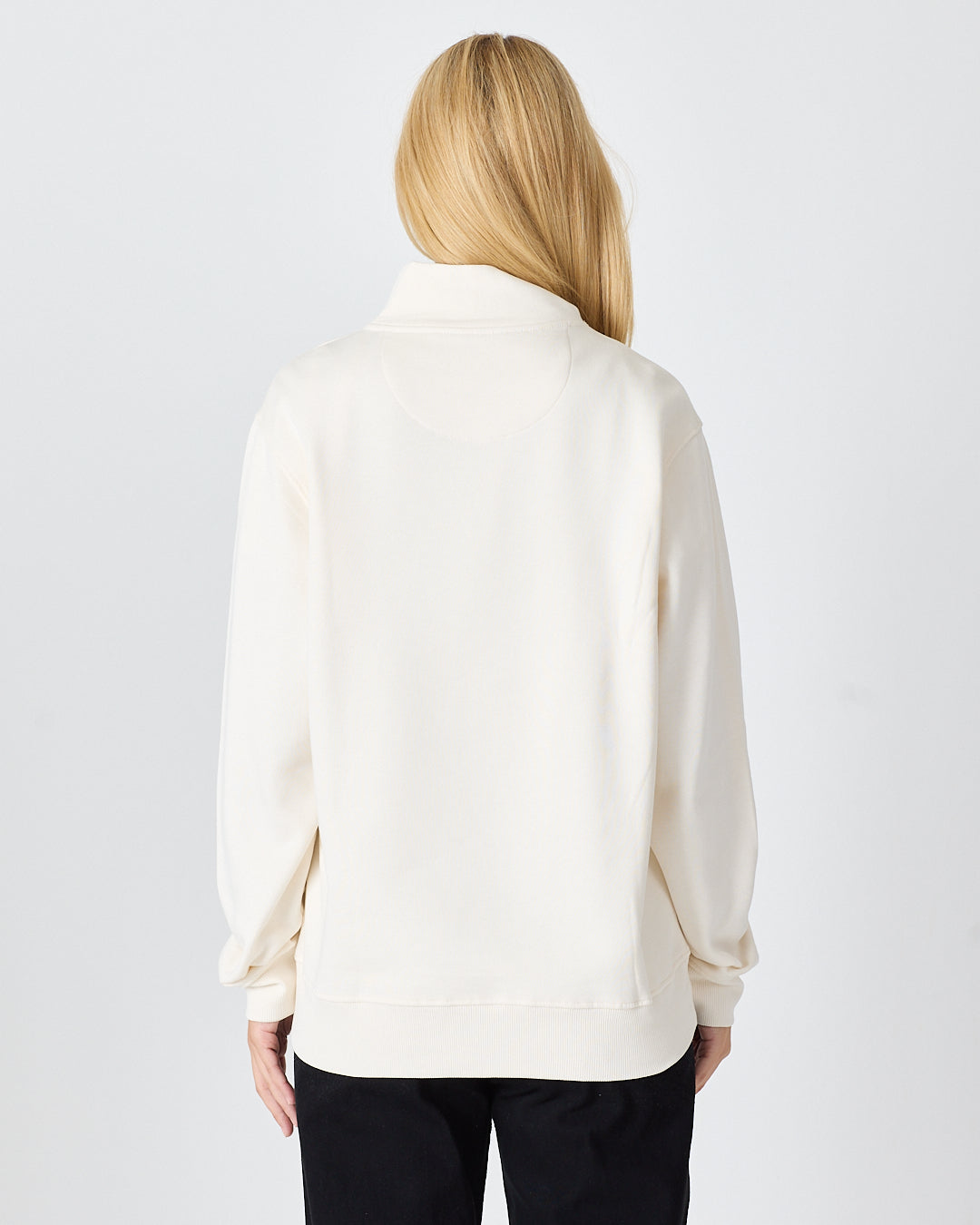 Unisex White Applique Logo Organic Cotton Standard Fit Half-Zip Sweatshirt-1031602