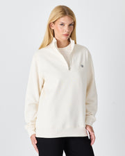Unisex White Applique Logo Organic Cotton Standard Fit Half-Zip Sweatshirt-1031602