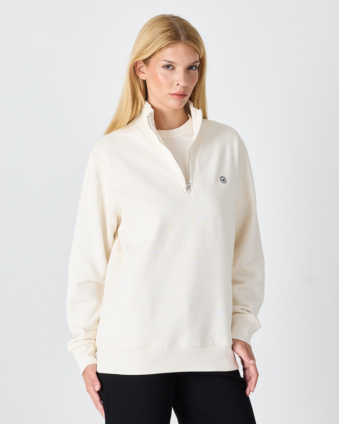 Unisex White Applique Logo Organic Cotton Standard Fit Half-Zip Sweatshirt-1031602