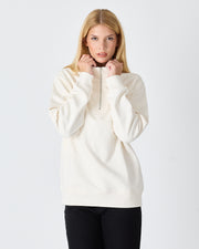Unisex White Applique Logo Organic Cotton Standard Fit Half-Zip Sweatshirt-1031602