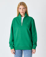 Unisex Yeşil Nakışlı Yarım Fermuarlı Yüksek Yaka Organik Pamuk Standart Kalıp Sweatshirt