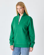 Unisex Yeşil Nakışlı Yarım Fermuarlı Yüksek Yaka Organik Pamuk Standart Kalıp Sweatshirt