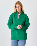 Unisex Yeşil Nakışlı Yarım Fermuarlı Yüksek Yaka Organik Pamuk Standart Kalıp Sweatshirt
