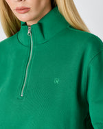 Unisex Yeşil Nakışlı Yarım Fermuarlı Yüksek Yaka Organik Pamuk Standart Kalıp Sweatshirt