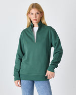 Unisex Koyu Yeşil Nakışlı Organik Pamuk Yarım Fermuarlı Standart Kalıp Sweatshirt