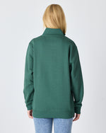 Unisex Koyu Yeşil Beyaz Logo Organik Pamuklu Yarım Fermuarlı Yüksek Yaka Standart Kesim Sweatshirt
