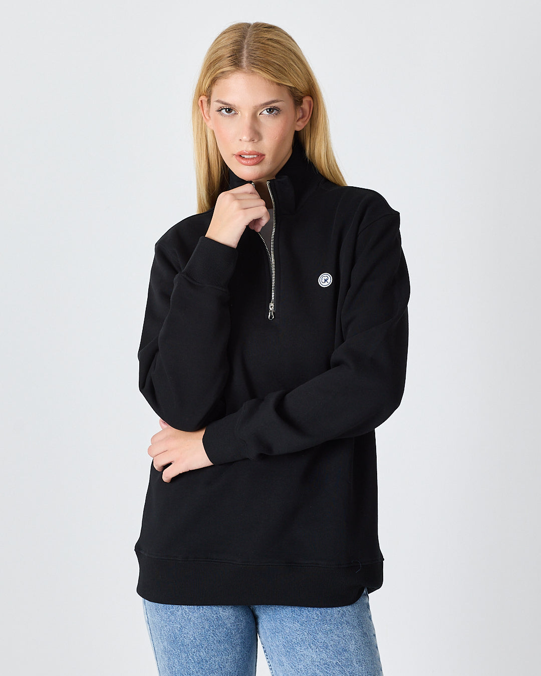 Unisex White Applique Logo Organic Cotton Standard Fit Half-Zip Sweatshirt - 1031603