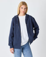 Unisex Lacivert Nakışlı Organik Pamuk Standart Kalıp Tam Fermuarlı Sweatshirt