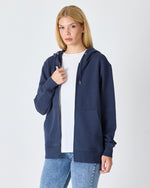 Unisex Lacivert Nakışlı Organik Pamuk Standart Kalıp Tam Fermuarlı Sweatshirt