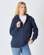 Unisex Lacivert Nakışlı Organik Pamuk Standart Kalıp Tam Fermuarlı Sweatshirt