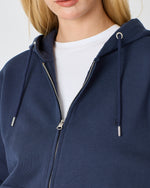 Unisex Lacivert Nakışlı Organik Pamuk Standart Kalıp Tam Fermuarlı Sweatshirt