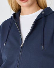 Unisex Lacivert Nakışlı Organik Pamuk Standart Kalıp Tam Fermuarlı Sweatshirt