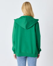 Unisex Yeşil Nakışlı Organik Pamuk Tam Fermuarlı Kapüşonlu Standart Kalıp Sweatshirt