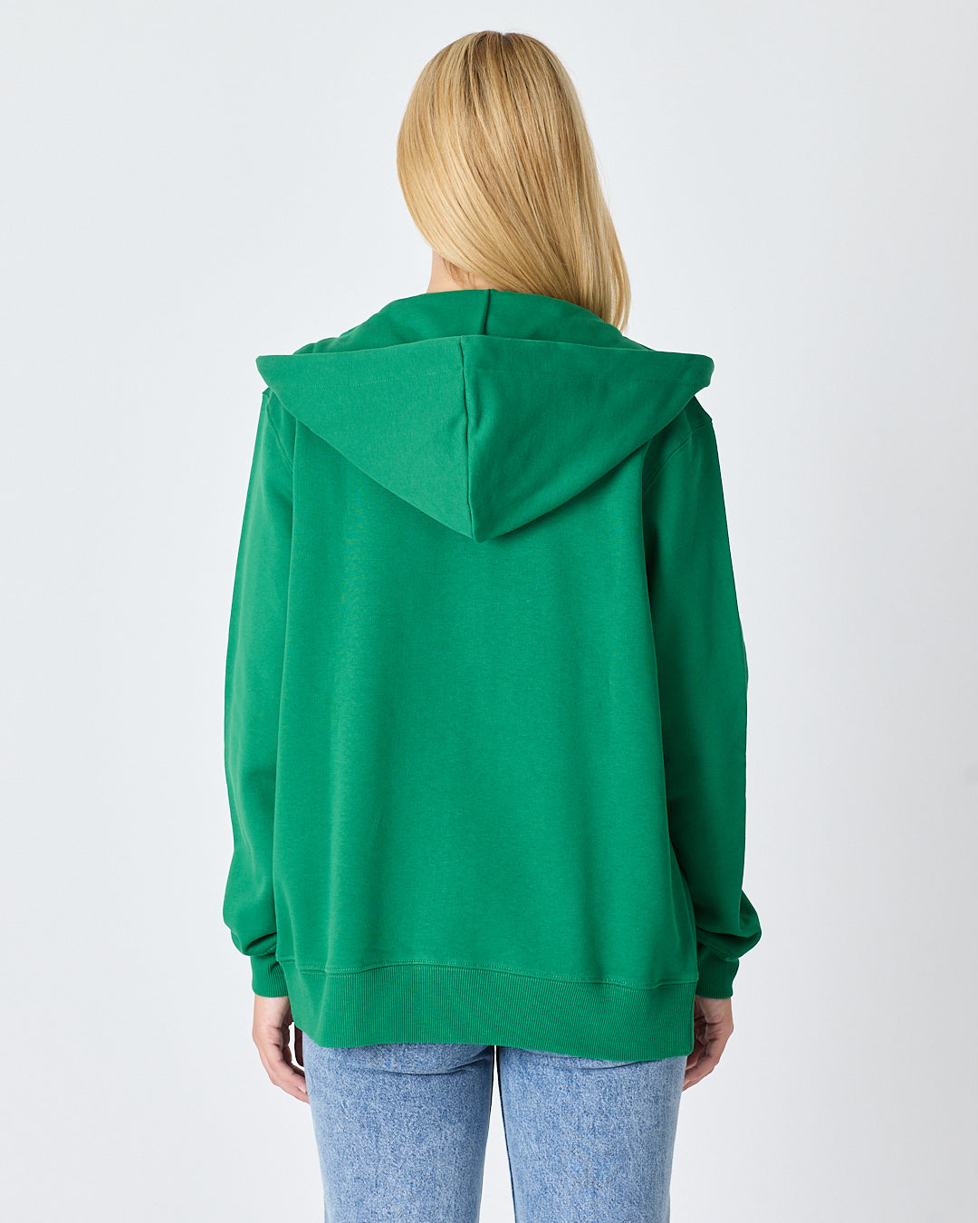 Unisex Yeşil Nakışlı Organik Pamuk Tam Fermuarlı Kapüşonlu Standart Kalıp Sweatshirt