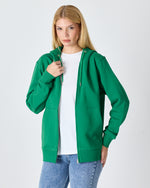 Unisex Yeşil Nakışlı Organik Pamuk Tam Fermuarlı Kapüşonlu Standart Kalıp Sweatshirt