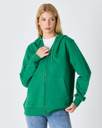 Unisex Yeşil Nakışlı Organik Pamuk Tam Fermuarlı Kapüşonlu Standart Kalıp Sweatshirt
