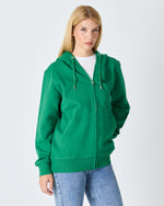 Unisex Yeşil Nakışlı Organik Pamuk Tam Fermuarlı Kapüşonlu Standart Kalıp Sweatshirt