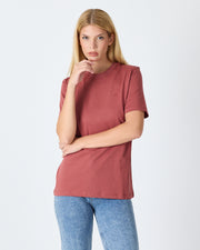 Unisex Gül Kurusu Nakış Standart Kalıp Organik Pamuk Bisiklet Yaka T-Shirt