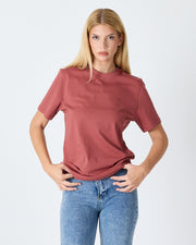 Unisex Gül Kurusu Nakış Standart Kalıp Organik Pamuk Bisiklet Yaka T-Shirt