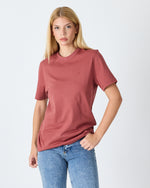 Unisex Gül Kurusu Nakış Standart Kalıp Organik Pamuk Bisiklet Yaka T-Shirt