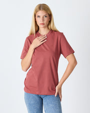 Unisex Gül Kurusu Nakış Standart Kalıp Organik Pamuk Bisiklet Yaka T-Shirt