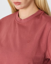 Unisex Gül Kurusu Nakış Standart Kalıp Organik Pamuk Bisiklet Yaka T-Shirt