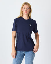 Unisex White Appliqué Logo BCI Certified Cotton Standard Fit Crew Neck T-shirt-10301R04