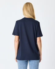 Unisex Blue Embroidered Standard Fit Crew Neck Organic Cotton T-Shirt-1010204