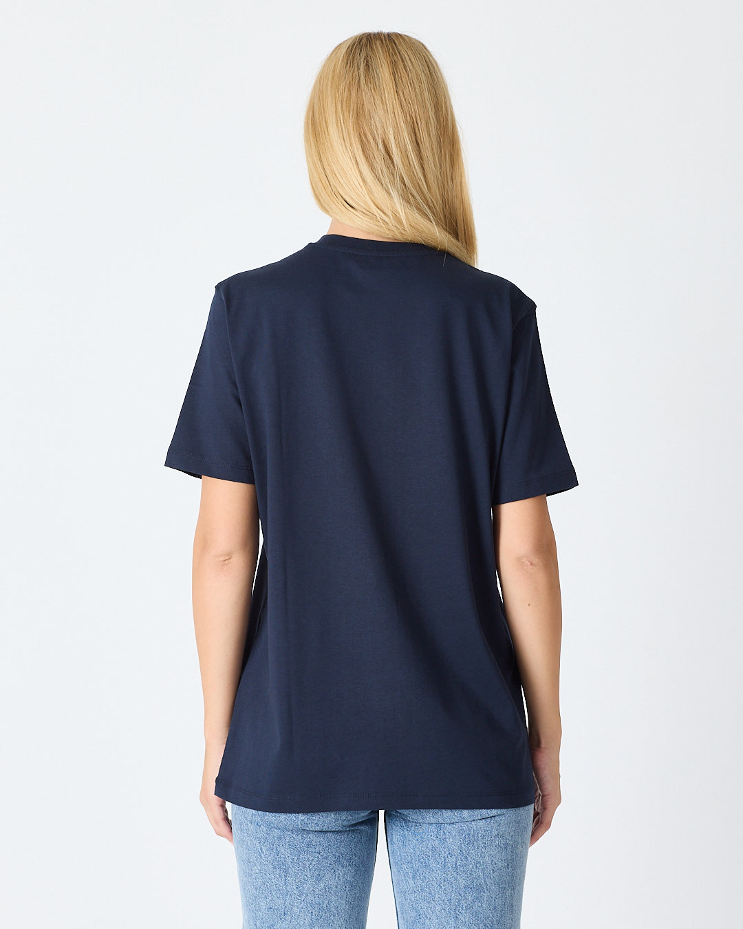 Unisex Blue Embroidered Standard Fit Crew Neck Organic Cotton T-Shirt-1010204