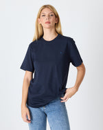 Unisex Blue Embroidered Standard Fit Crew Neck Organic Cotton T-Shirt-1010204