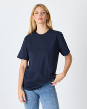 Unisex Blue Embroidered Standard Fit Crew Neck Organic Cotton T-Shirt-1010204