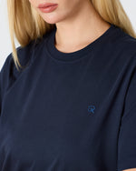 Unisex Blue Embroidered Standard Fit Crew Neck Organic Cotton T-Shirt-1010204