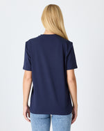 Unisex Lacivert Nakışlı Standart Kalıp BCI Sertifikalı Pamuklu T-Shirt