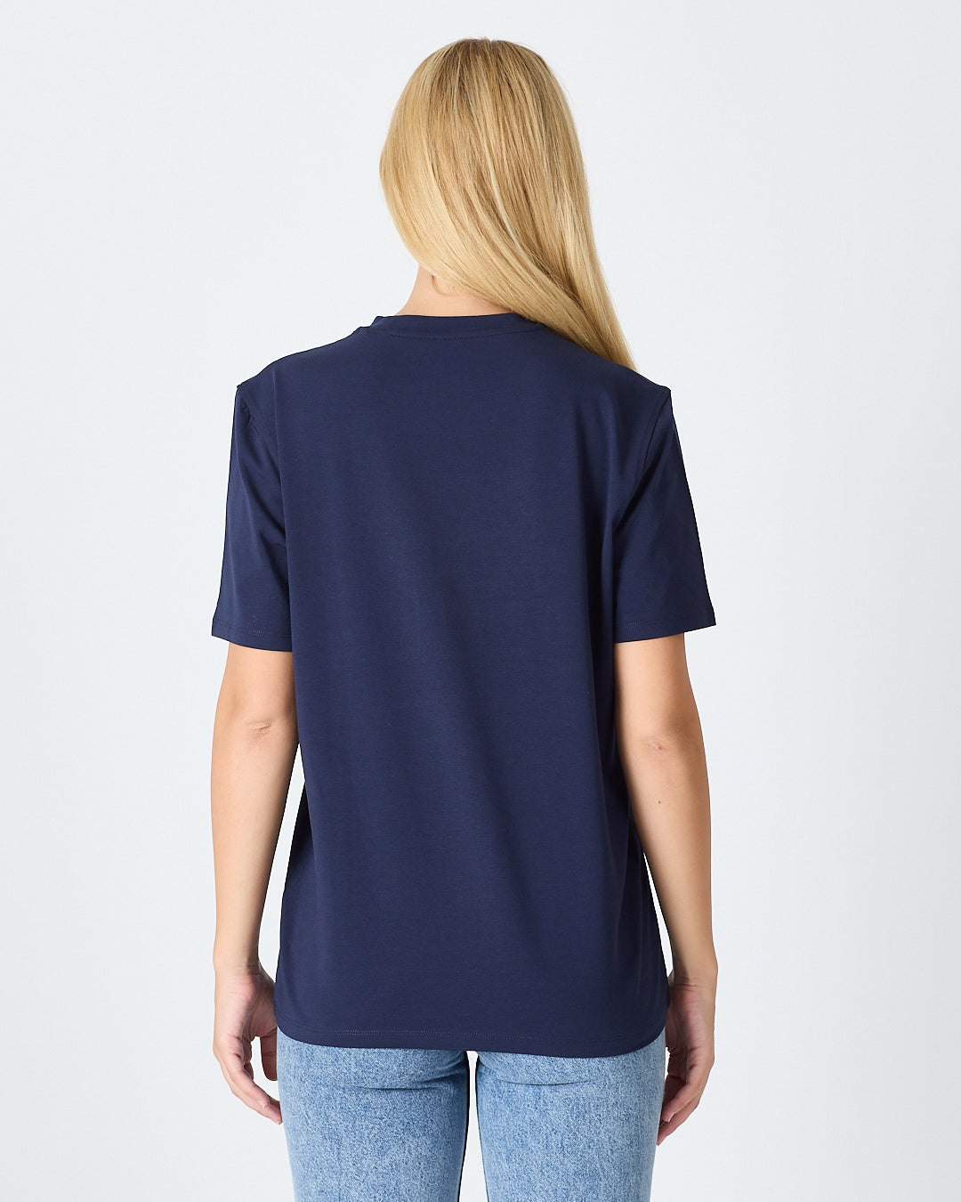 Unisex Lacivert Nakışlı Standart Kalıp BCI Sertifikalı Pamuklu T-Shirt