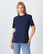 Unisex Lacivert Nakışlı Standart Kalıp BCI Sertifikalı Pamuklu T-Shirt