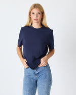 Unisex Lacivert Nakışlı Standart Kalıp BCI Sertifikalı Pamuklu T-Shirt