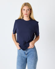 Unisex Lacivert Nakışlı Standart Kalıp BCI Sertifikalı Pamuklu T-Shirt