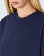 Unisex Lacivert Nakışlı Standart Kalıp BCI Sertifikalı Pamuklu T-Shirt