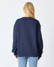 Unisex Lacivert Nakışlı Bisiklet Yaka Organik Pamuk Oversize Sweatshirt
