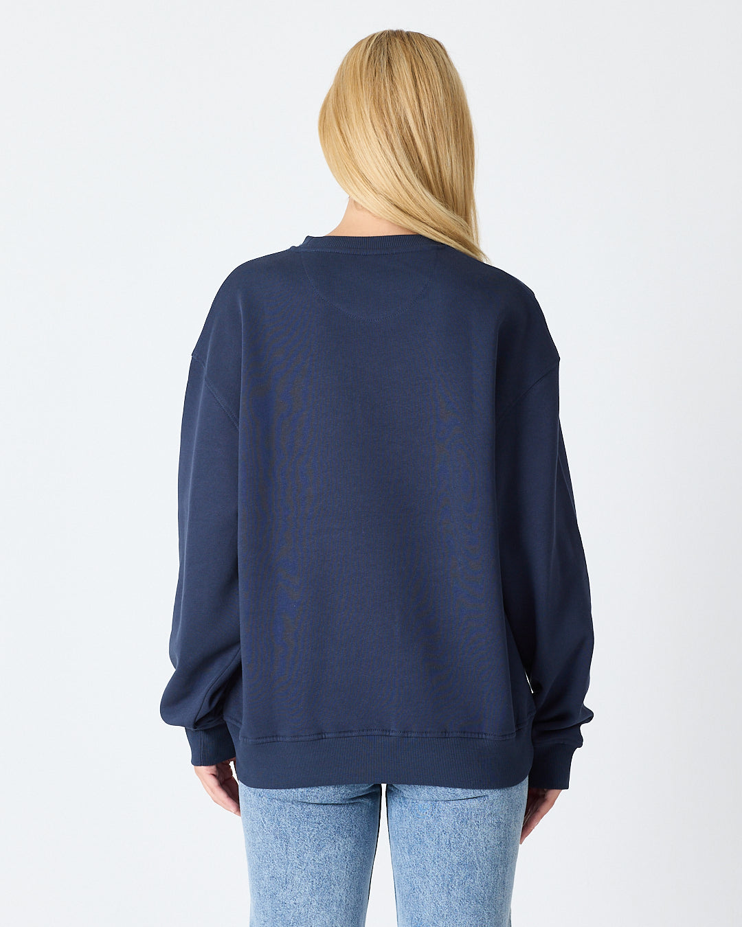 Unisex Lacivert Nakışlı Bisiklet Yaka Organik Pamuk Oversize Sweatshirt