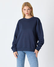 Unisex Lacivert Nakışlı Bisiklet Yaka Organik Pamuk Oversize Sweatshirt