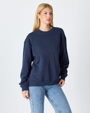 Unisex Lacivert Nakışlı Bisiklet Yaka Organik Pamuk Oversize Sweatshirt